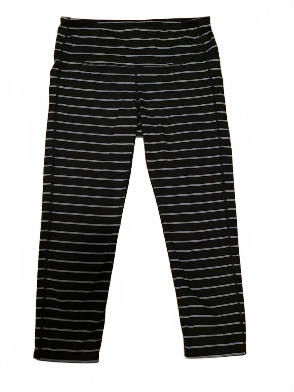 Athleta Women's S Black Gray Striped Cropped Leggings Yoga Athleisure Minimalist